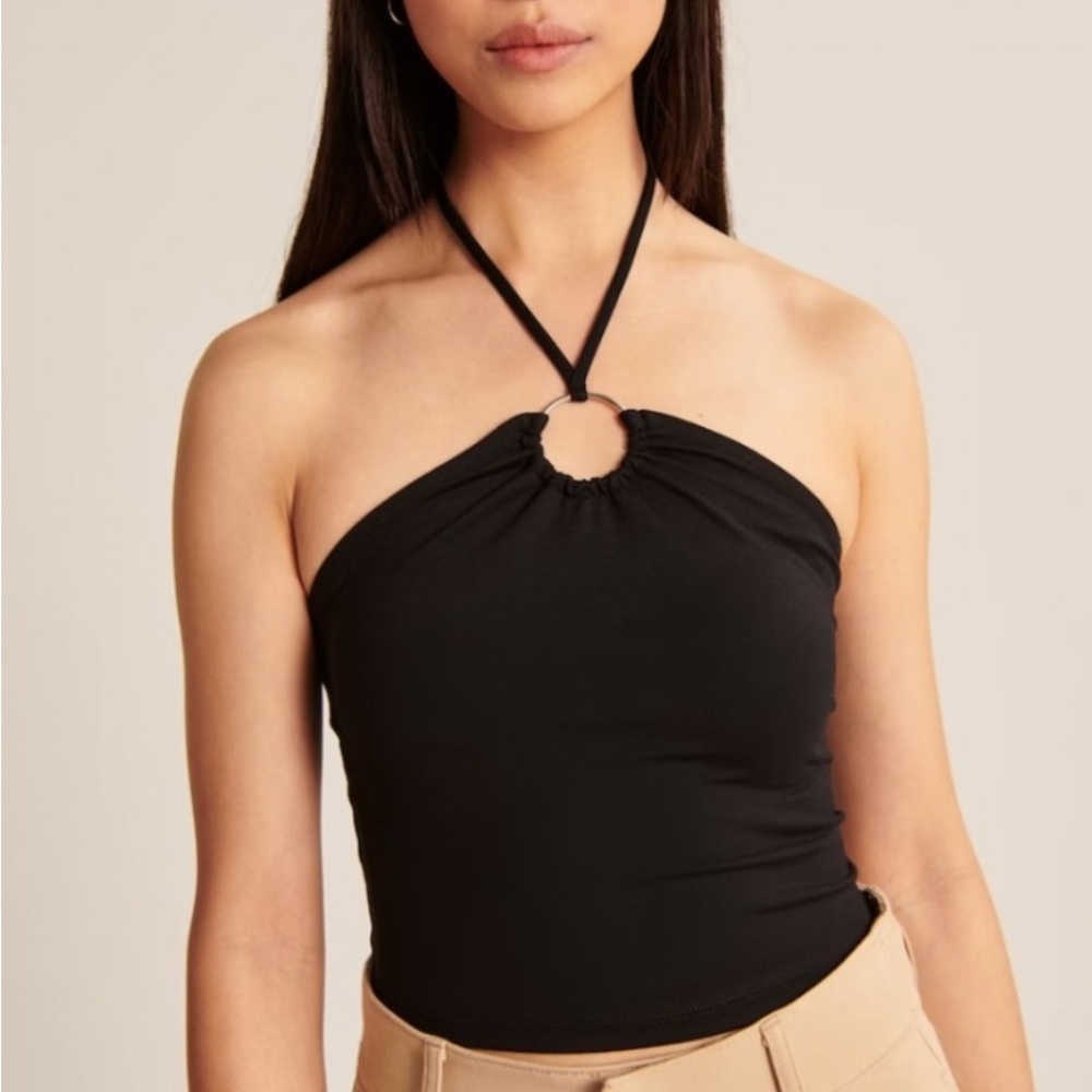 Abercrombie & Fitch Black Crop Halter Tank Top
